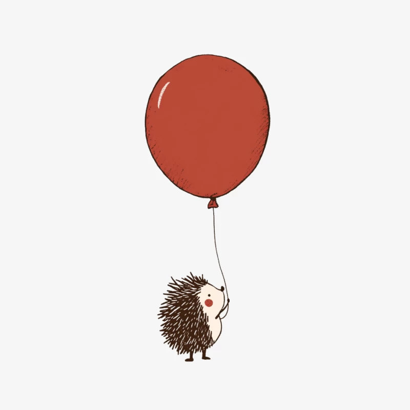 Cute Hedgehog Holding a Red Balloon: Whimsical Animal Illustration Male Pullover Sweatshirt