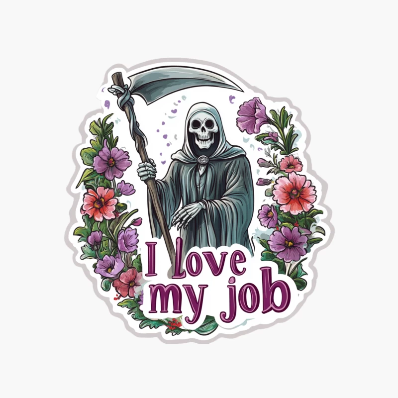 Grim Reaper's Floral Job Satisfaction Sticker Cotton Tote Bag
