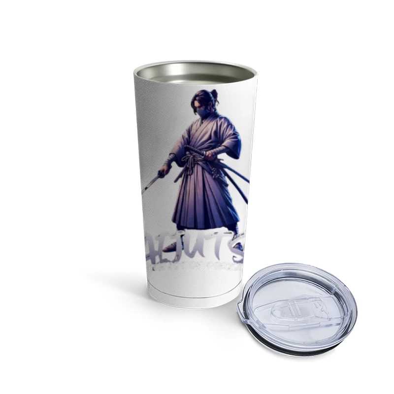 Japanese Samurai Warrior in Combat Stance Travel Mug