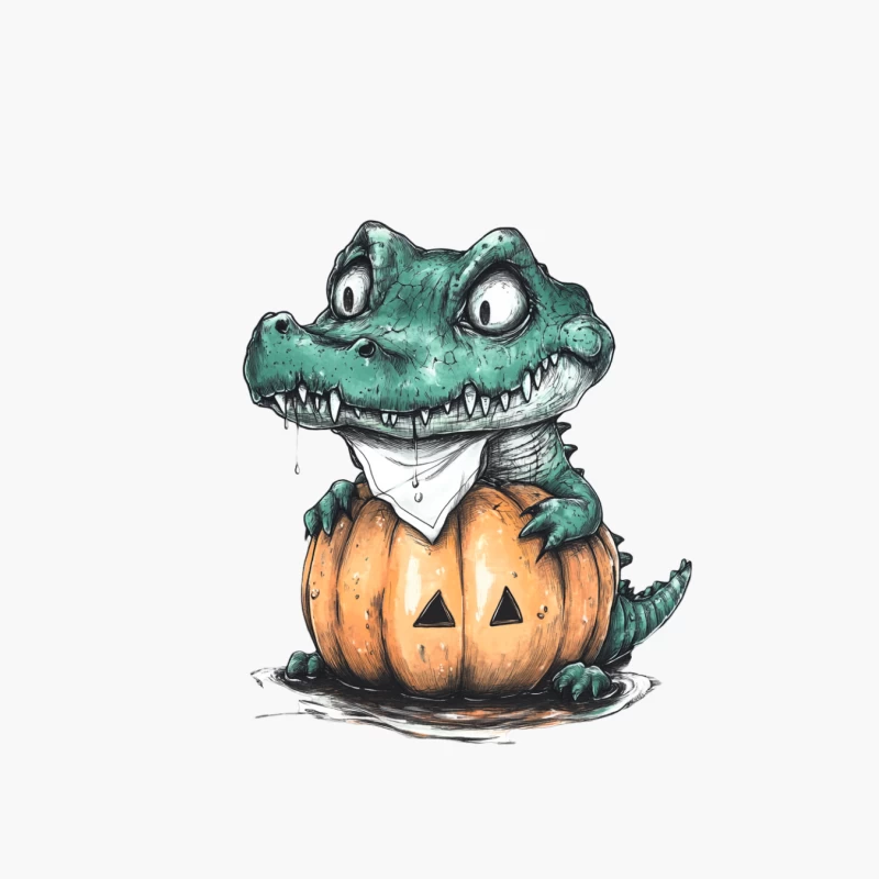 Cute Cartoon Alligator in Halloween Pumpkin Cotton Tote Bag