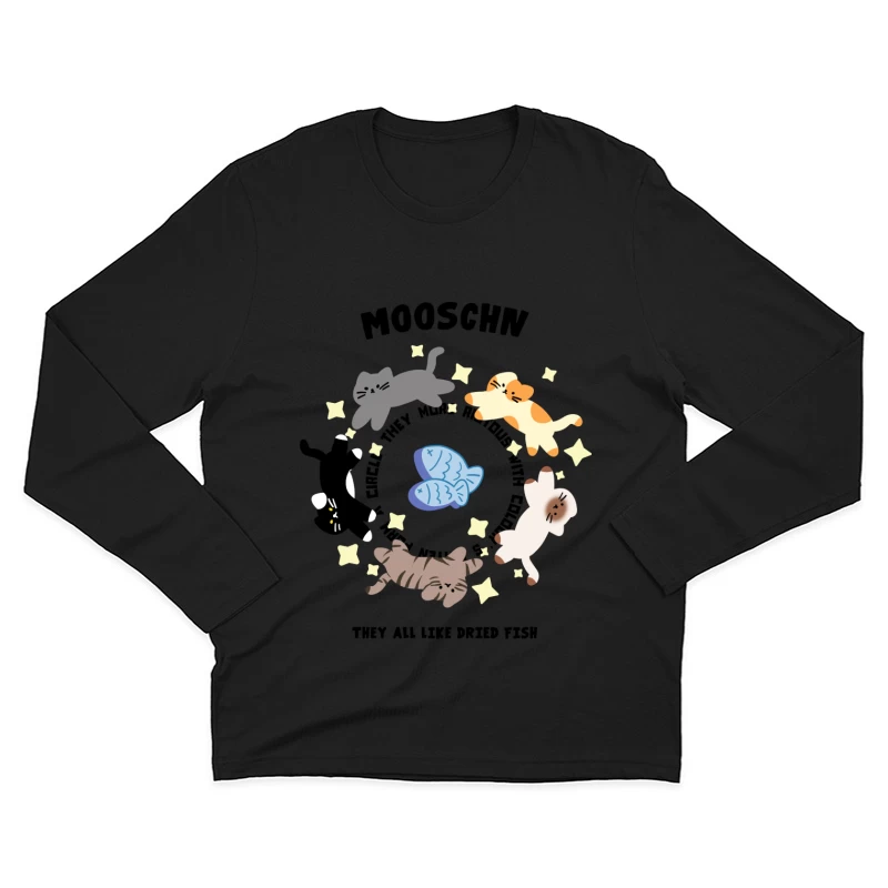 Katzenkreis mit Fischen und Sternen Herren Langarm T-Shirt