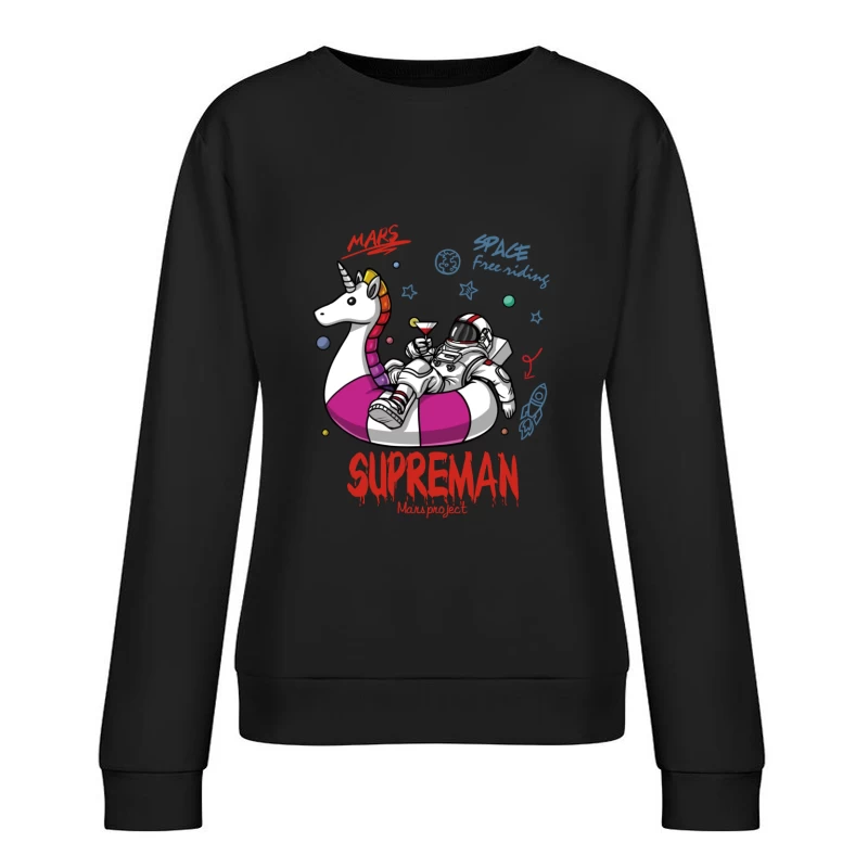 Astronaut chillt auf Einhorn im Weltraum Damen Pullover Sweatshirt
