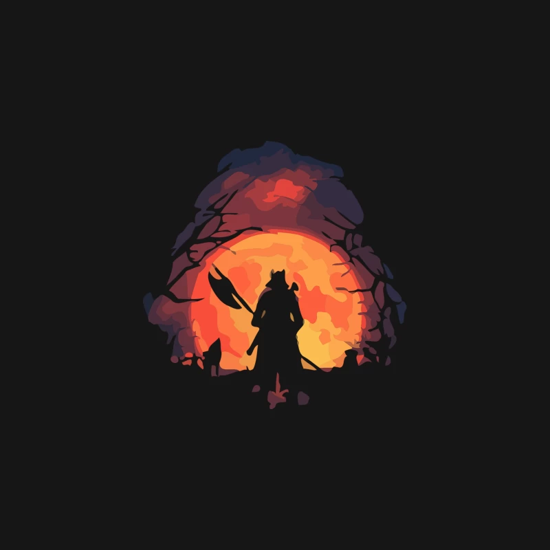 Samurai Silhouette at Dramatic Forest Sunset Desk Mat
