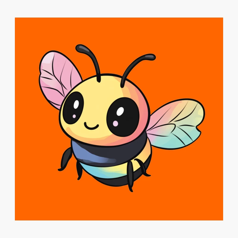 Adorable Cartoon Bee with Rainbow Wings Throw Pillow
