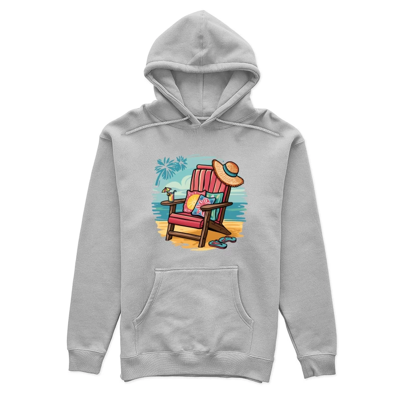 Relaxing Beach Chair Setup with Summer Accessories Female Pullover Hoodie