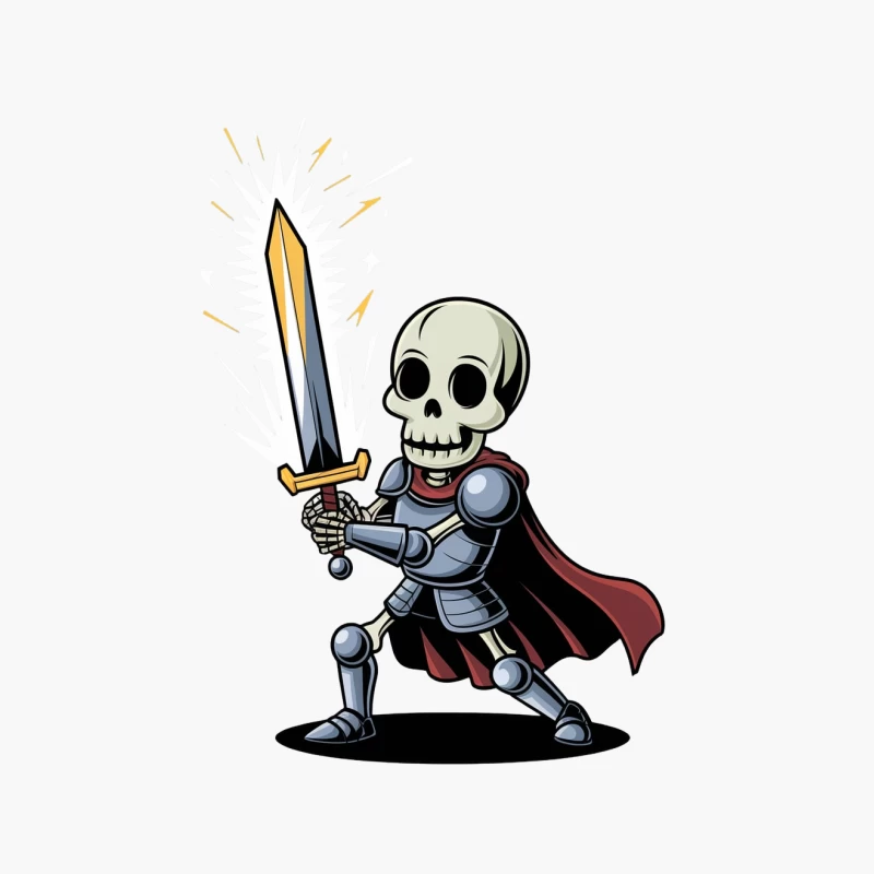 Cartoon Skeleton Knight with Sword and Red Cape Cotton Tote Bag