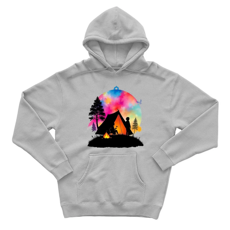 Magical Camping Night Under Colorful Aurora Sky Male Pullover Hoodie