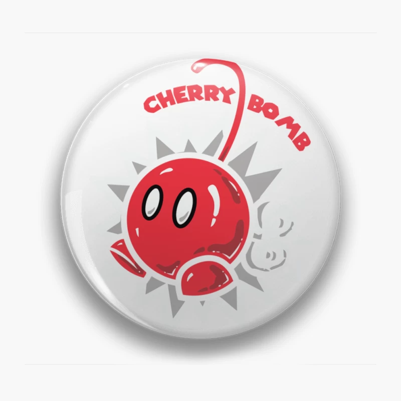 Explosive Cherry Bomb Cartoon Mascot Logo Pin