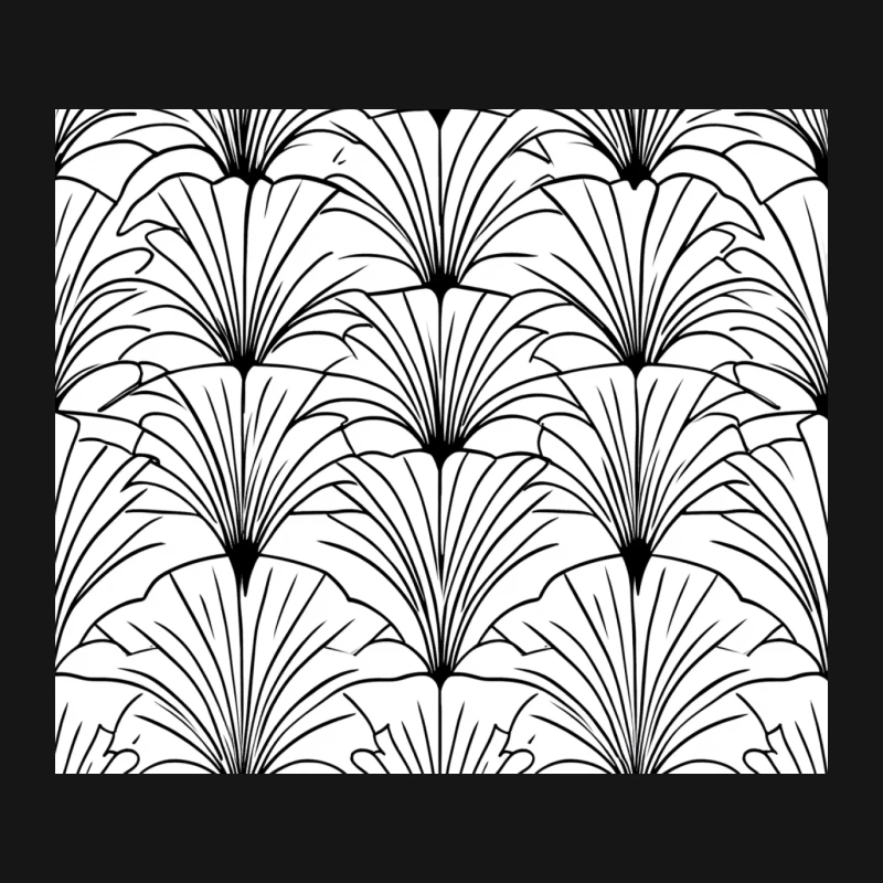 Art Deco Fan-Shaped Geometric Pattern in Black and White Mouse Pad