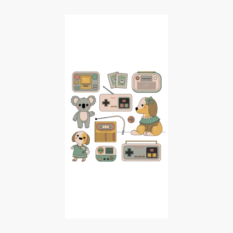Nostalgic Mix of Retro Electronics and Cute Cartoon Animals iPhone Case