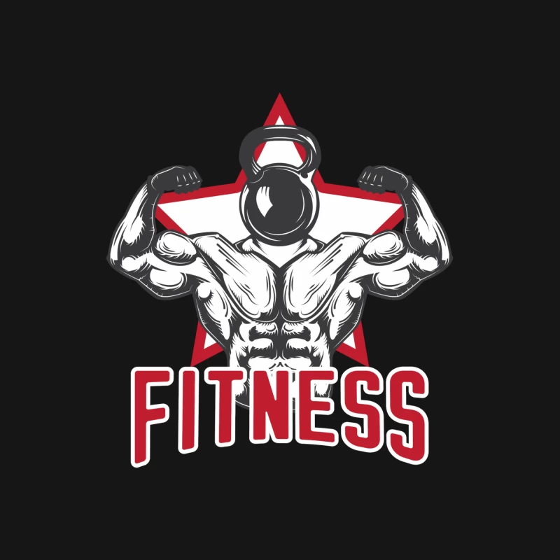 Muscular Fitness Icon with Kettlebell and Star Mouse Pad