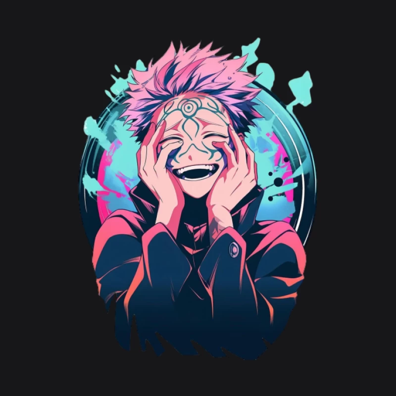 Lachender Anime-Charakter mit Muster Herren Pullover Hoodie