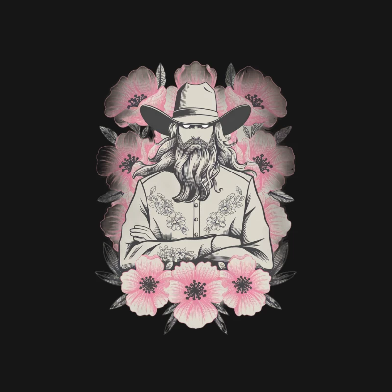 Vintage Floral Cowboy Illustration Mouse Pad