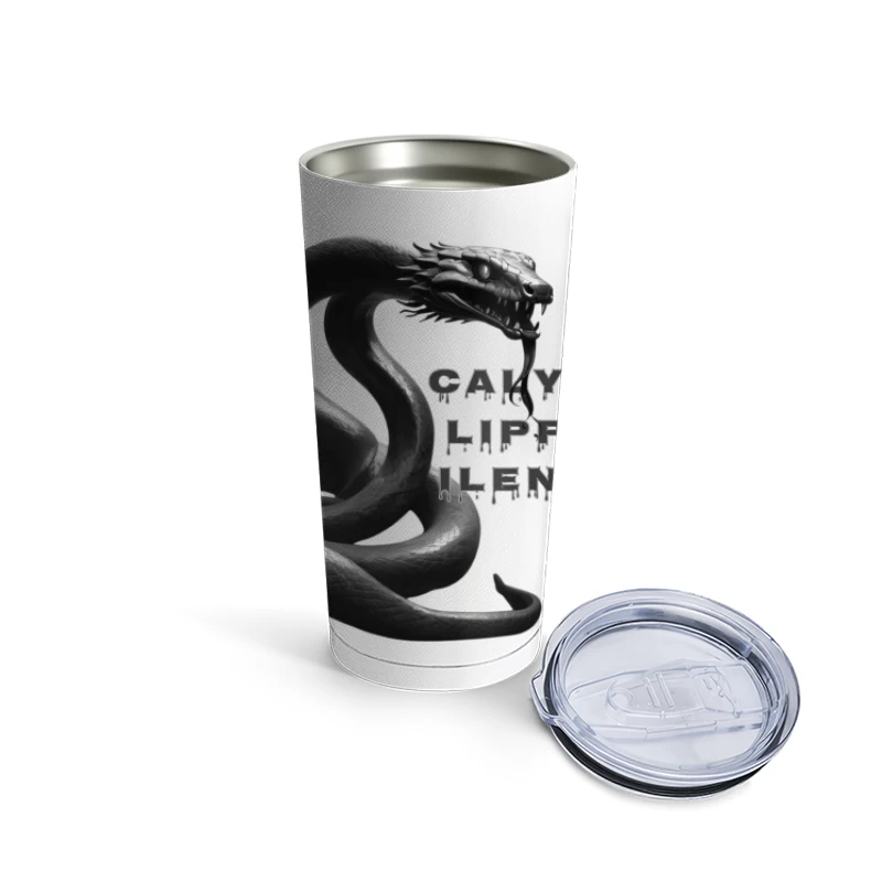 Dark Monochrome Snake with Dripping Text Design Travel Mug