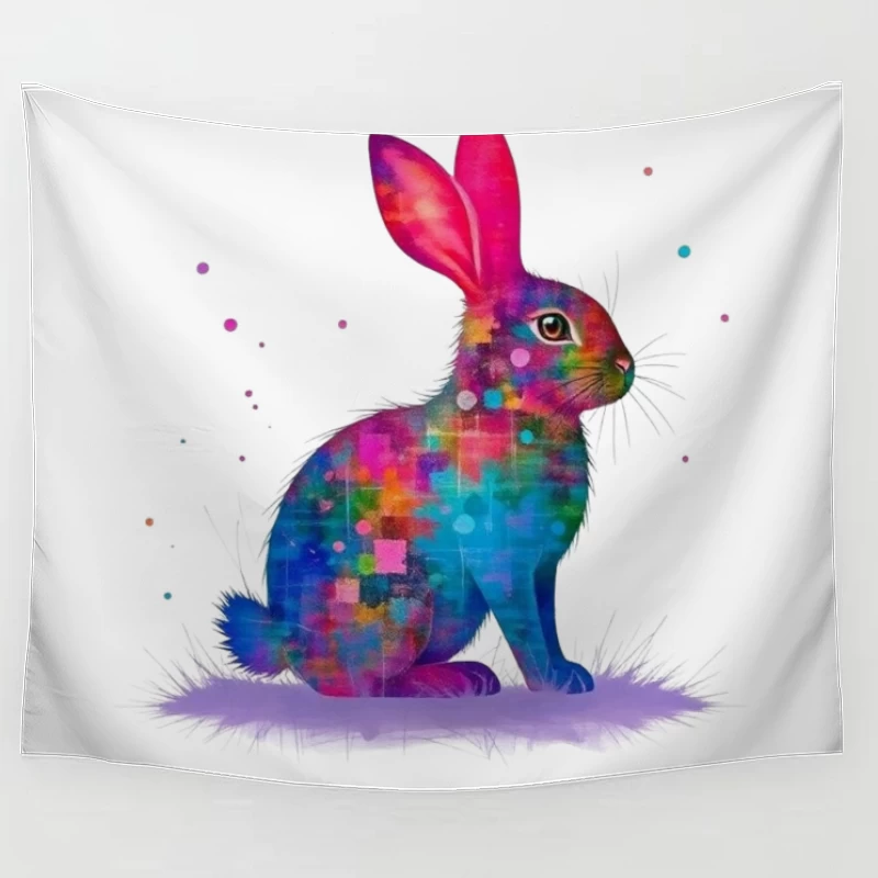 Vibrant Watercolor Geometric Rabbit Art Tapestry