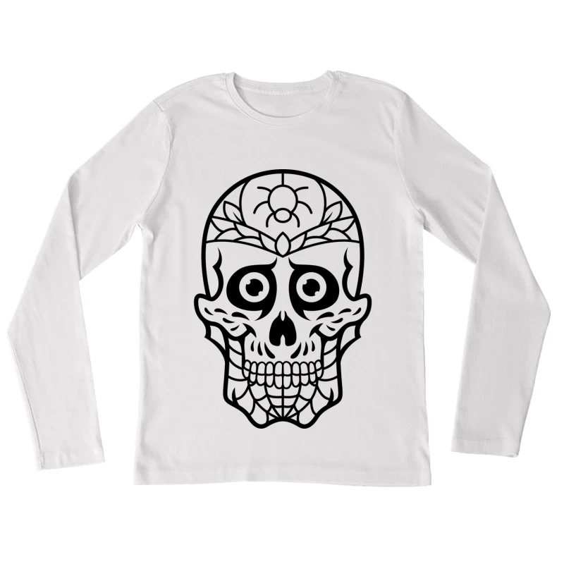 Künstlerische Darstellung eines Totenkopfs mit Mustern Damen Langarm T-Shirt