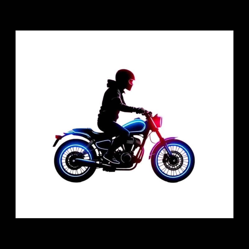 Neon-Lit Motorcycle Rider Silhouette Tapestry