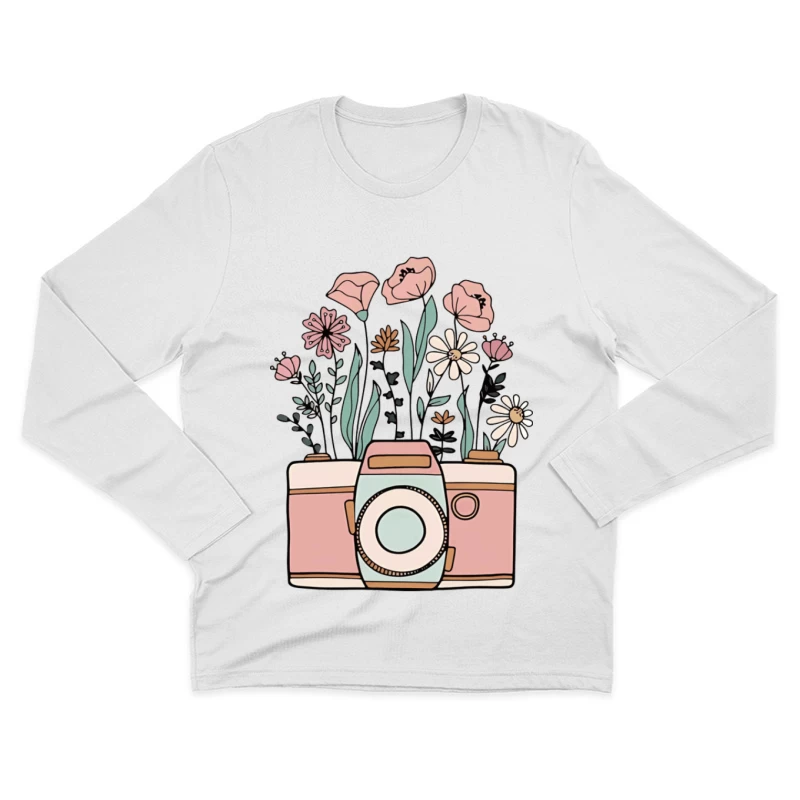 Kamera mit Blumenillustration Herren Langarm T-Shirt