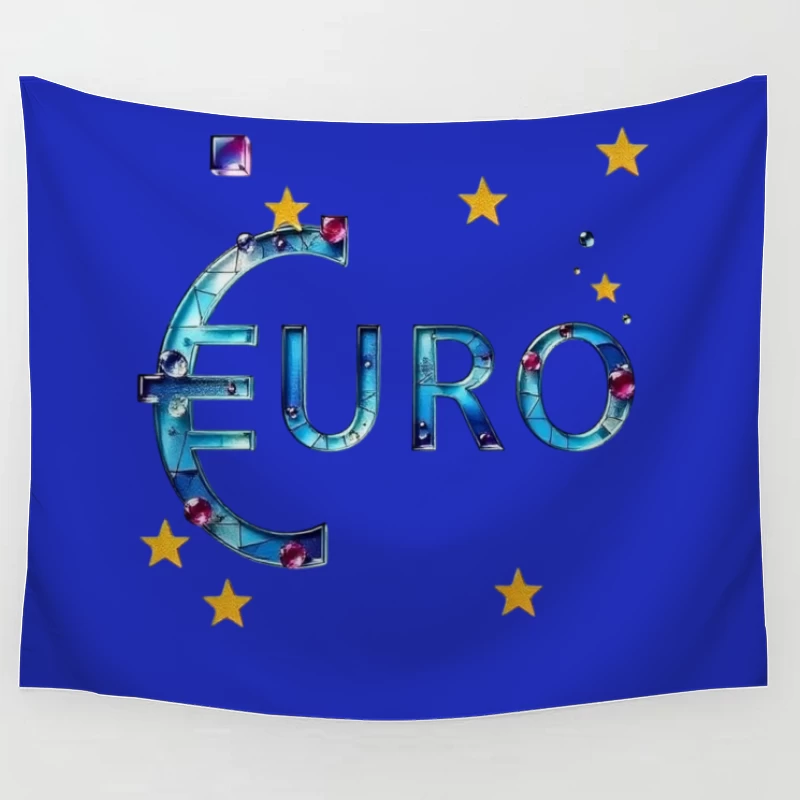 Decorative Crystal Euro Symbol with European Stars Tapestry