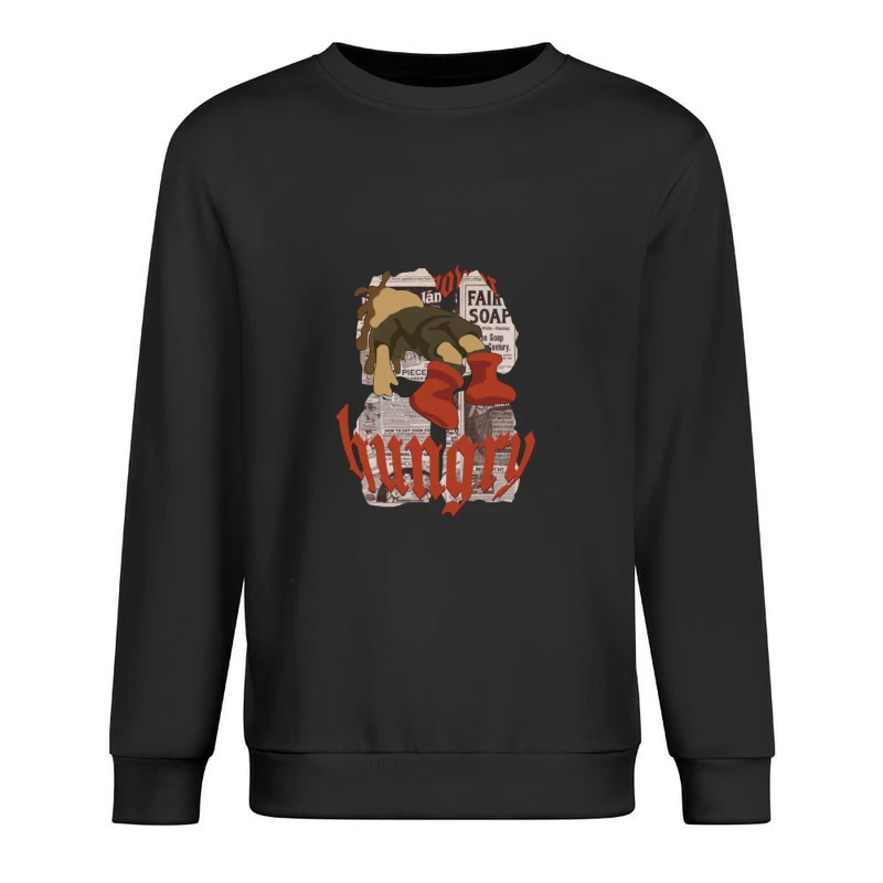 Hungrige Figur auf Zeitungsseiten Herren Pullover Sweatshirt