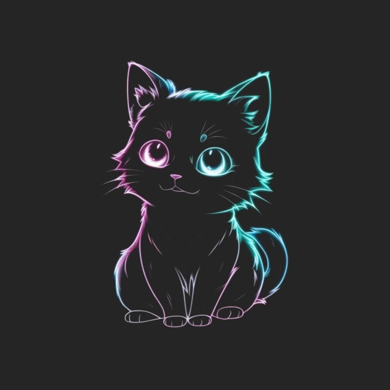 Neon Glow Cute Cat Illustration Male Pullover Sweatshirt