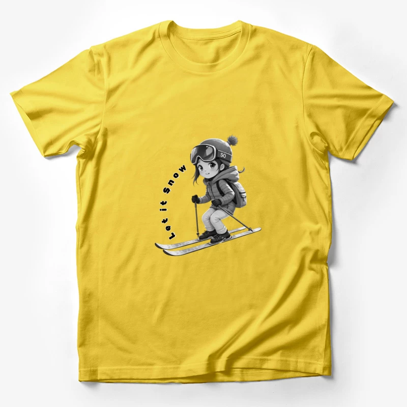 Cute Anime Chibi Character Skiing in Winter Male T-Shirt