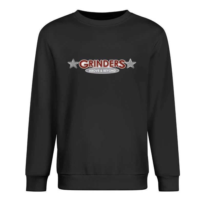 Grinders Restaurant Logo with Metallic Stars and Red Text Male Pullover Sweatshirt