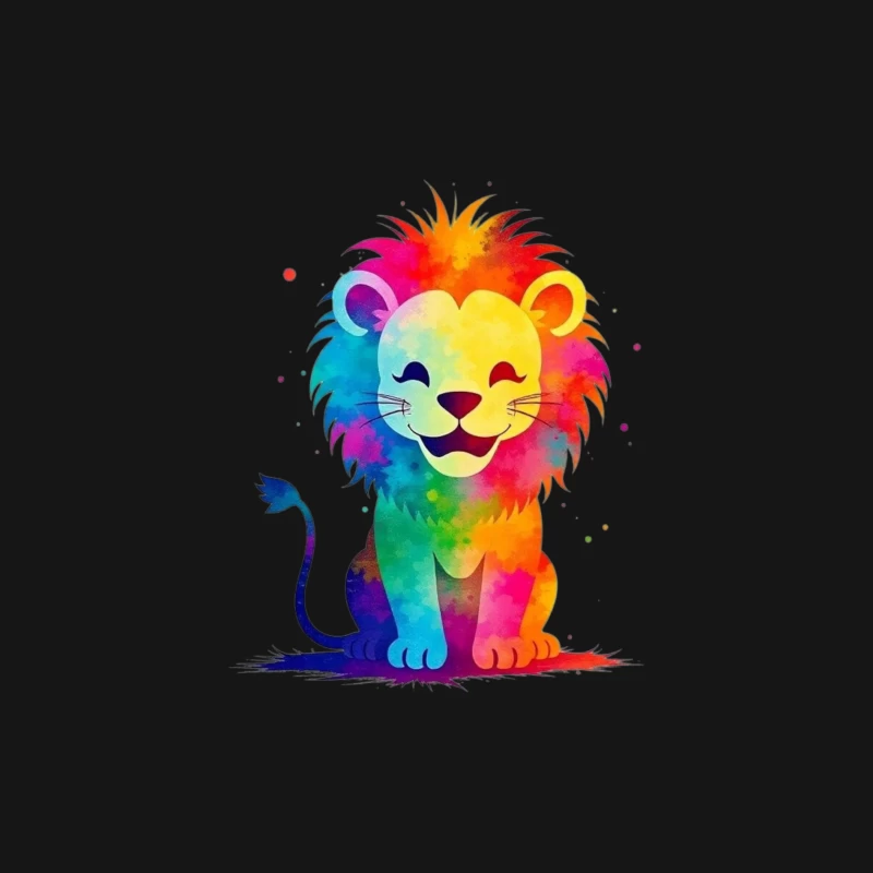 Colorful Cartoon Lion Illustration Male Long Sleeve T-Shirt