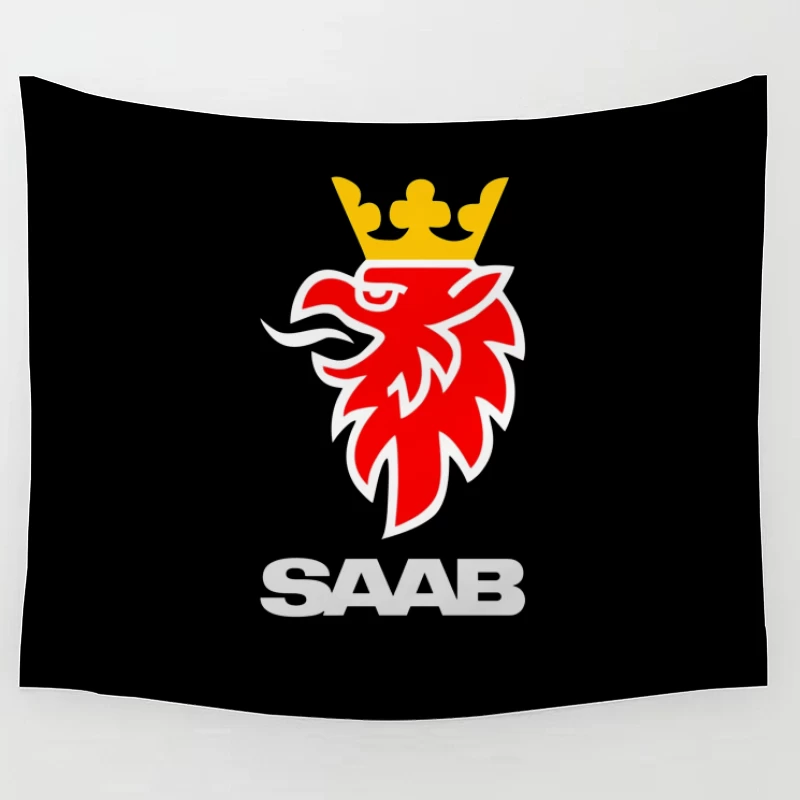 Saab Automotive Red Griffin Logo with Crown Tapestry