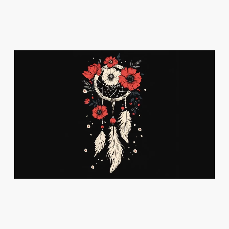 Floral Dreamcatcher Illustration with Red and White Blossoms Travel Mug