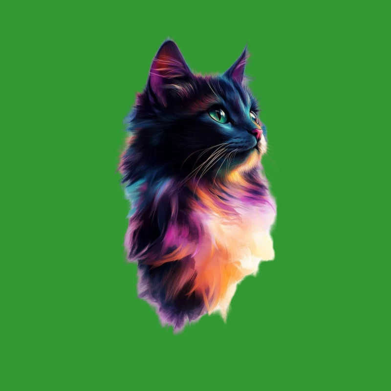 Colorful Cat Profile in Vibrant Digital Art Throw Pillow