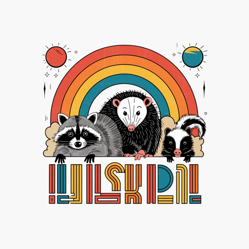 Whimsical Wildlife: Cartoon Critters Under a Rainbow Cotton Tote Bag