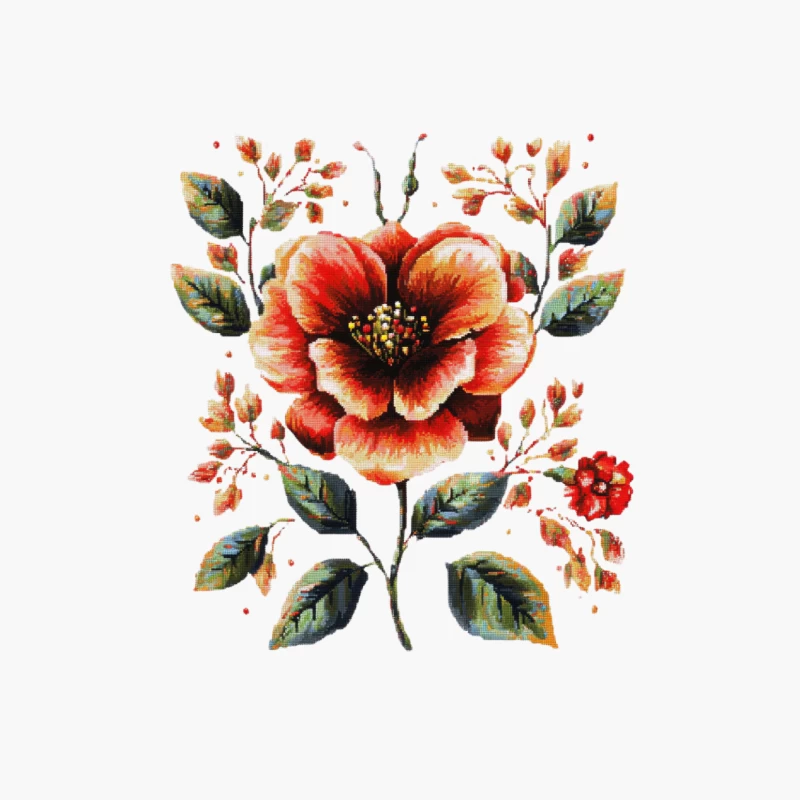 Vintage-Inspired Cross Stitch Floral Embroidery Design Cotton Tote Bag