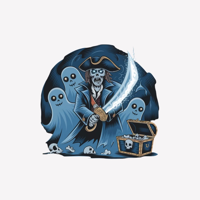 Spooky Pirate Ghost with Treasure and Ghostly Companions Female T-Shirt