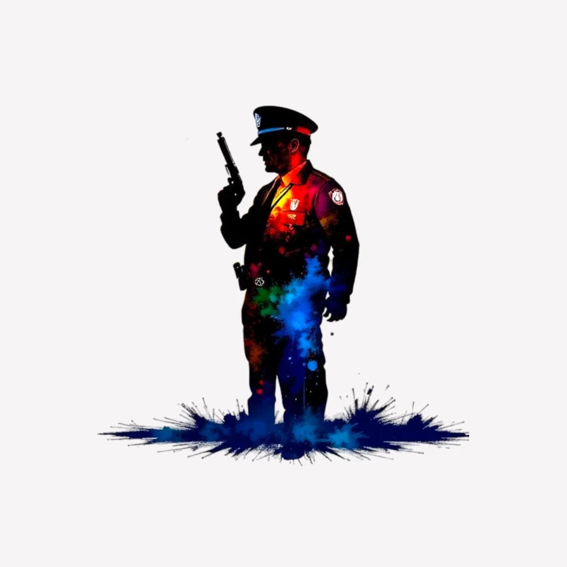 Artistic Watercolor Police Officer Silhouette Male T-Shirt