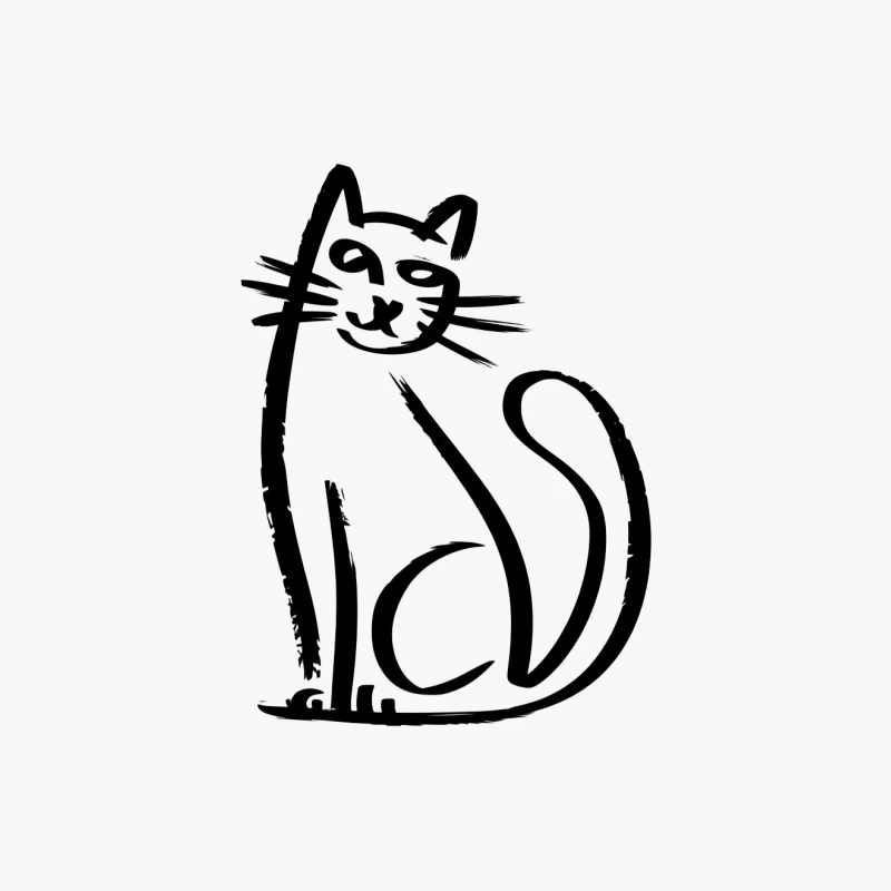 Simple Black and White Cartoon Cat Sketch Cotton Tote Bag