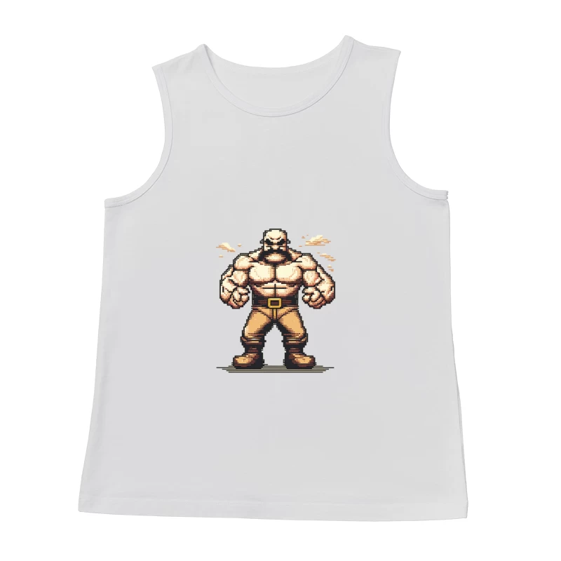 Muscular Pixel Art Fighter Character in Retro Gaming Style Male Tank Top