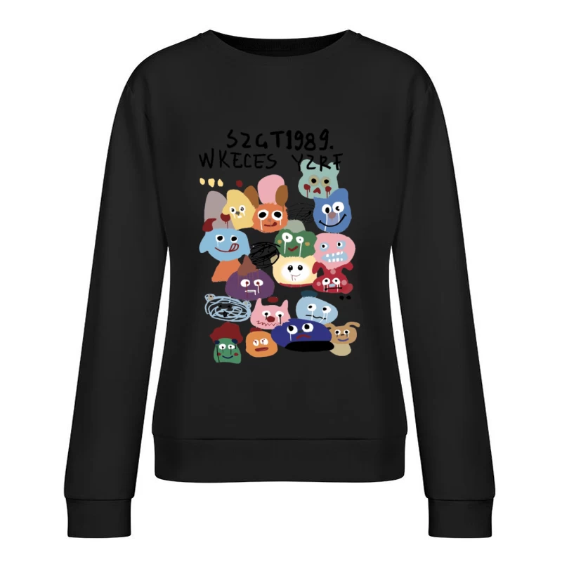 Bunte Monster Gesichter Illustration Damen Pullover Sweatshirt
