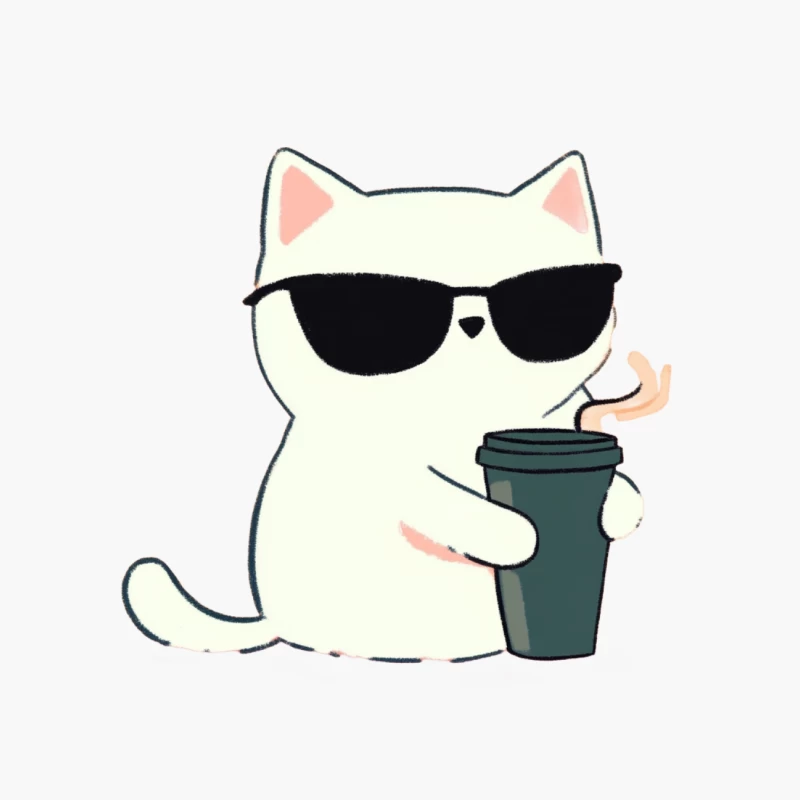 Cool Cartoon Cat with Sunglasses and Coffee Cotton Tote Bag
