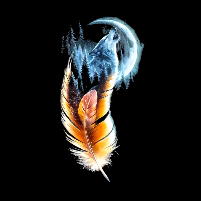 Fantasy Wolf Howling at the Crescent Moon Pin