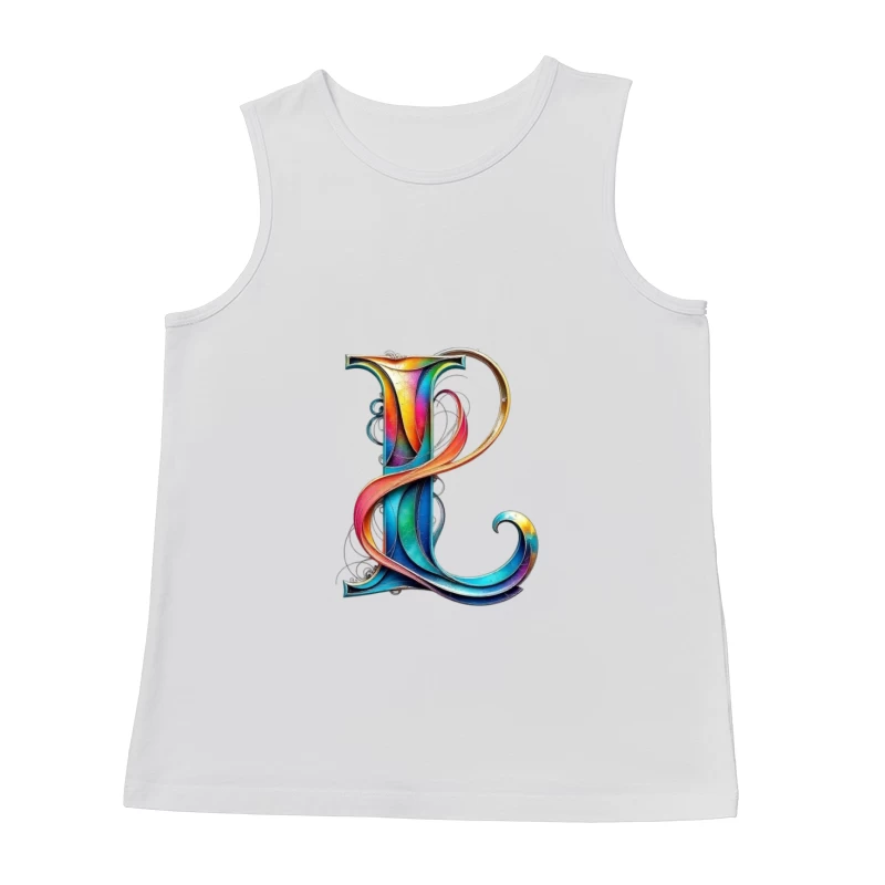 Ornate Rainbow Letter P with Decorative Swirls Male Tank Top