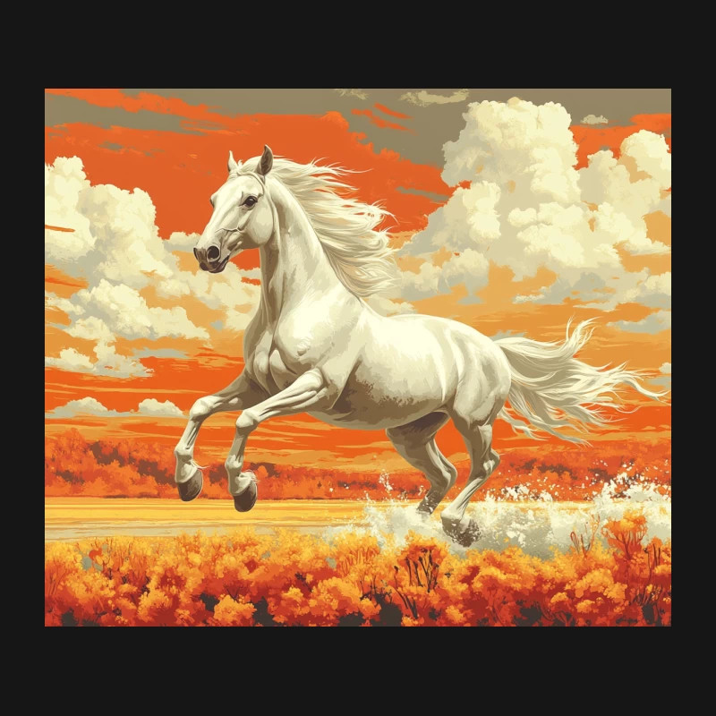 Majestic White Stallion Galloping in Dramatic Sunset Painting Mouse Pad