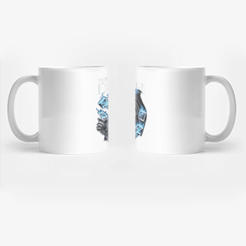 The Death Stalker: Skeletal Photographer with Blue Flames Coffee Mug