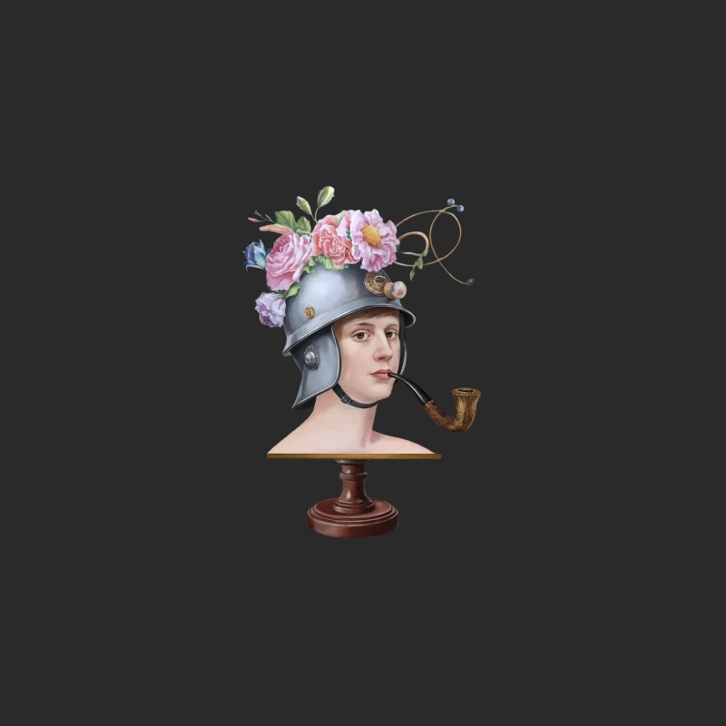 Whimsical Floral Helmet Bust: A Surreal Vintage-Inspired Sculpture Baseball Cap