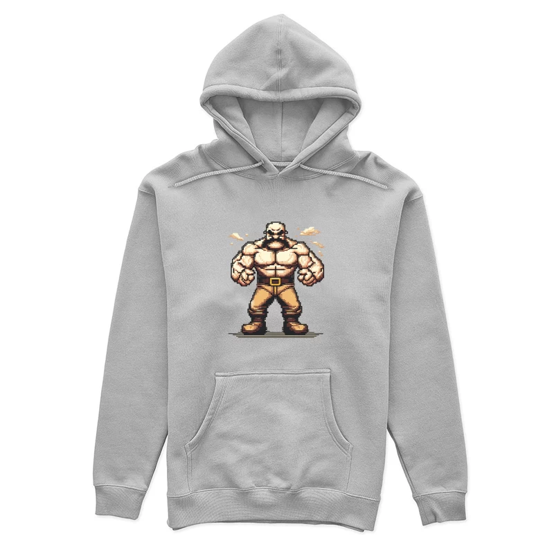 Muscular Pixel Art Fighter Character in Retro Gaming Style Female Pullover Hoodie