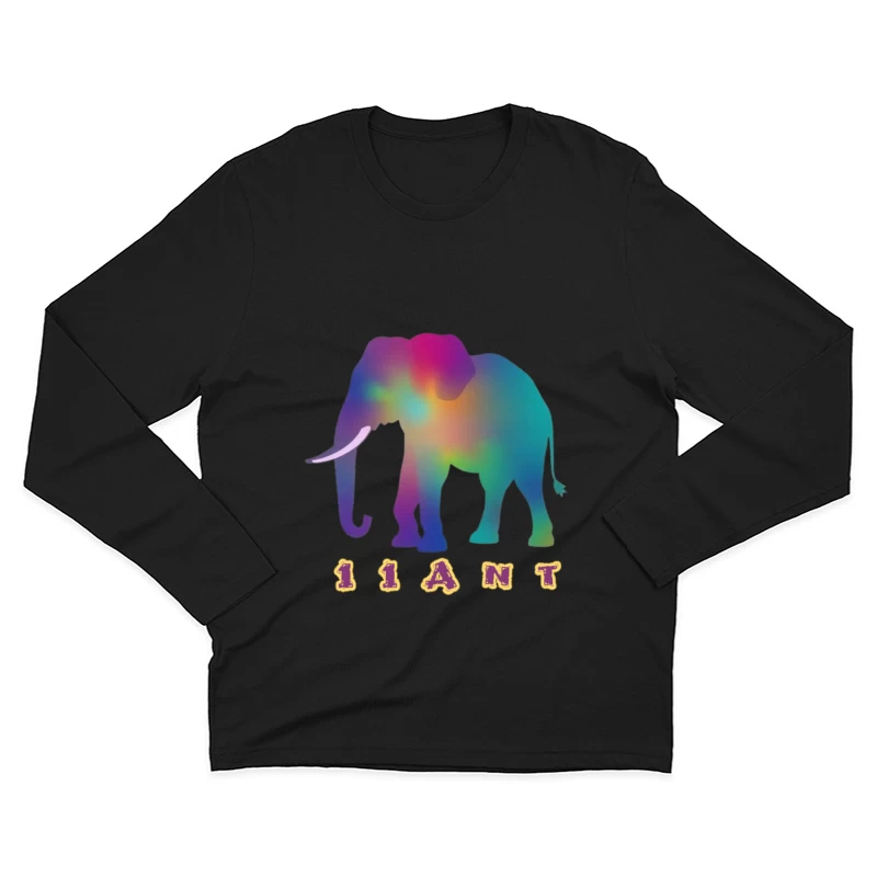 Rainbow Gradient Elephant Silhouette with "11ANT" Text Male Long Sleeve T-Shirt