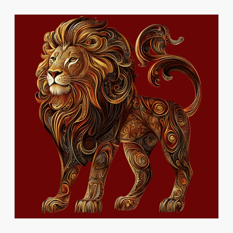 Majestic Golden Lion: Ornate Decorative Illustration Pin