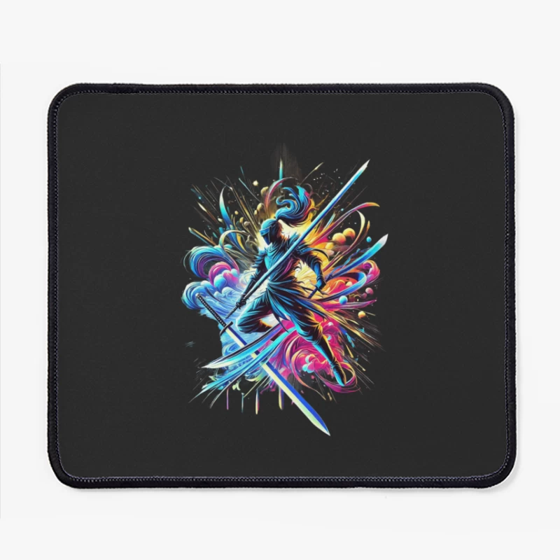 Vibrant Samurai Warrior in Dynamic Motion Mouse Pad