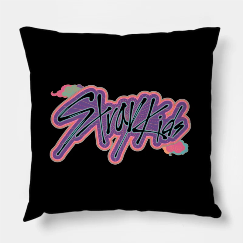 Retro Neon Graffiti Typography Art Throw Pillow