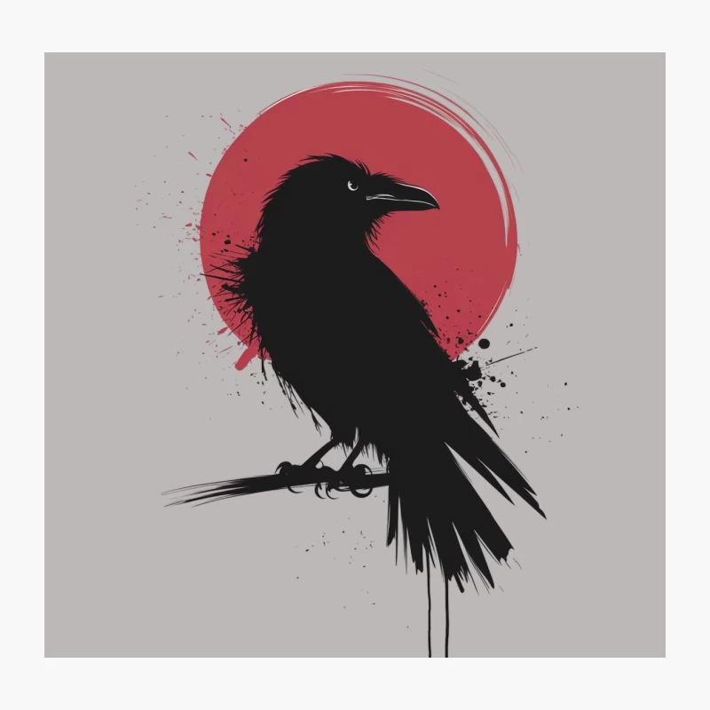 Gothic Raven Silhouette Against Red Sun Throw Pillow